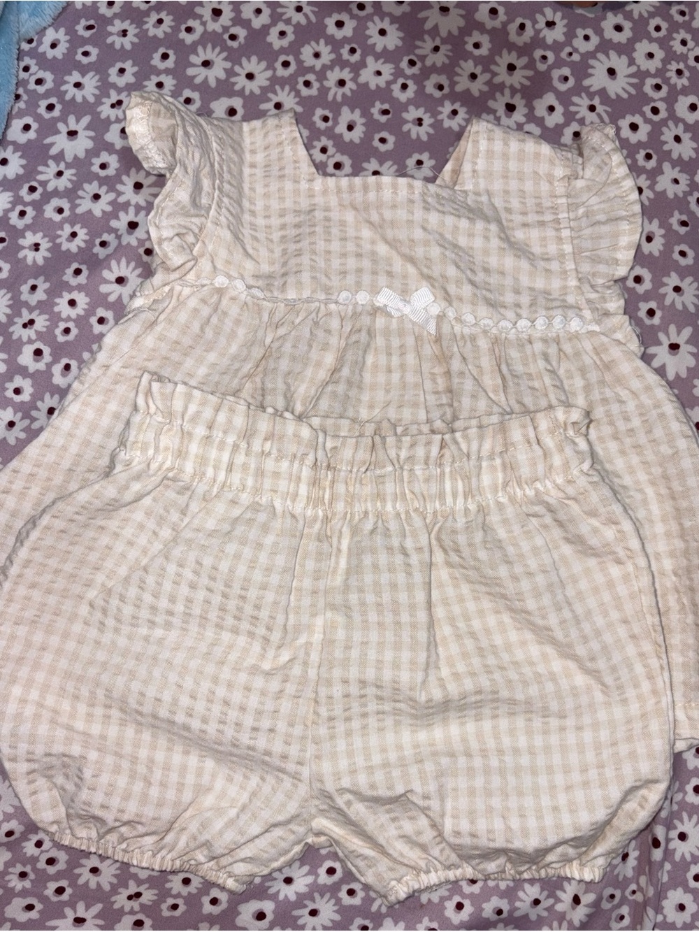 French Connection Baby Cream Gingham Girls Matching Set - Top & Elastic Shorts